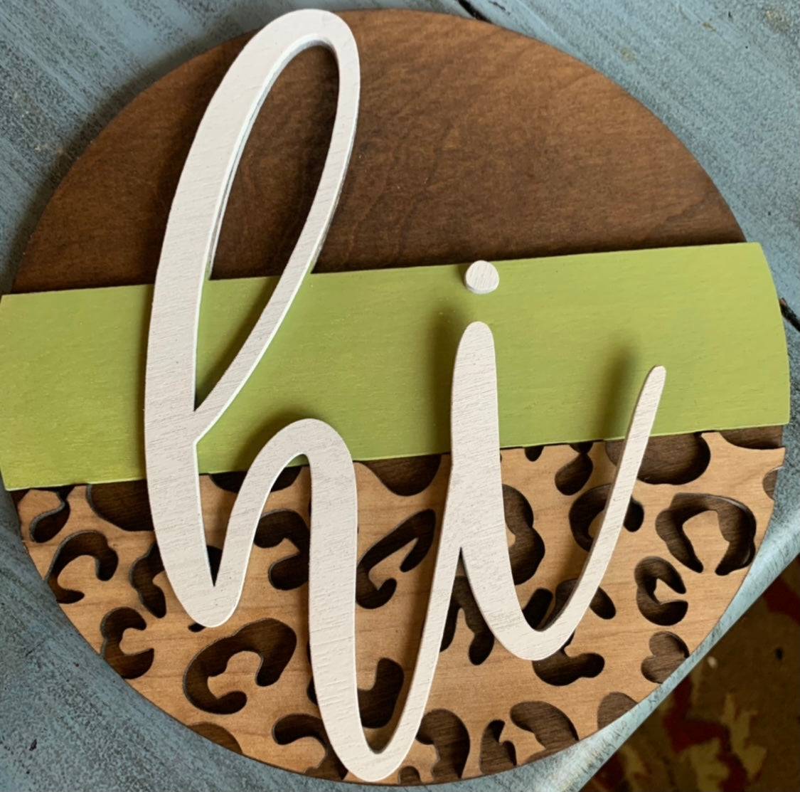 Leopard Round sign with stand.